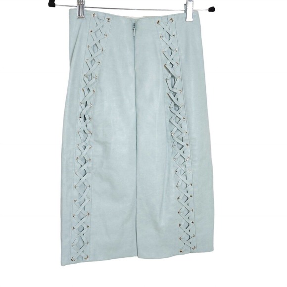 House of CB Womens Skirt Toriola Blue Vegan Leather Lace Up Pencil High Rise S - Picture 4 of 11
